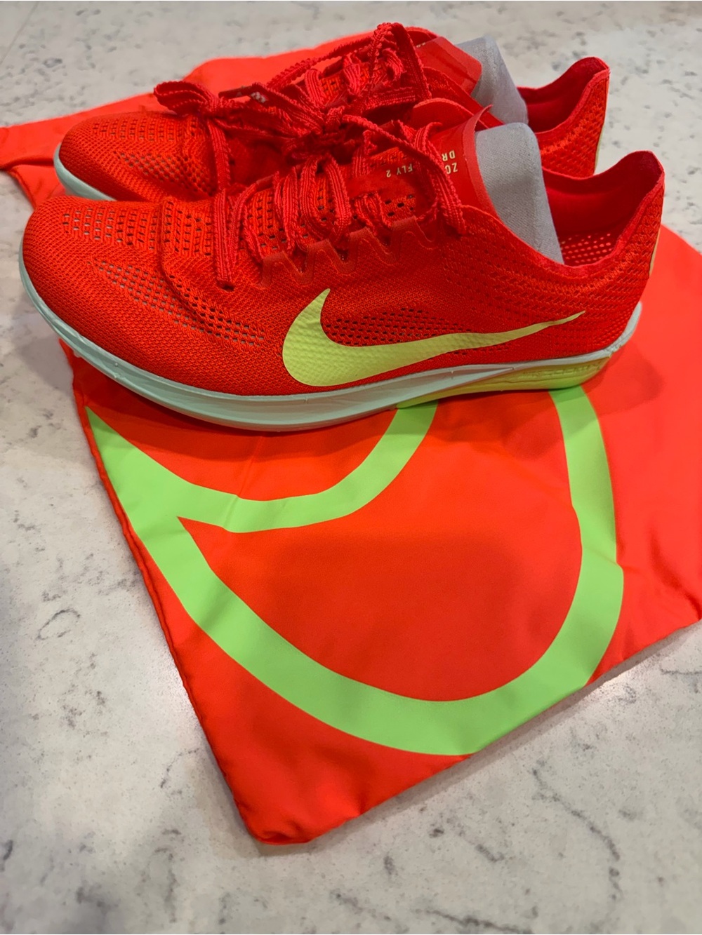 Nike Kids Red Sneakers with Lime Swoosh